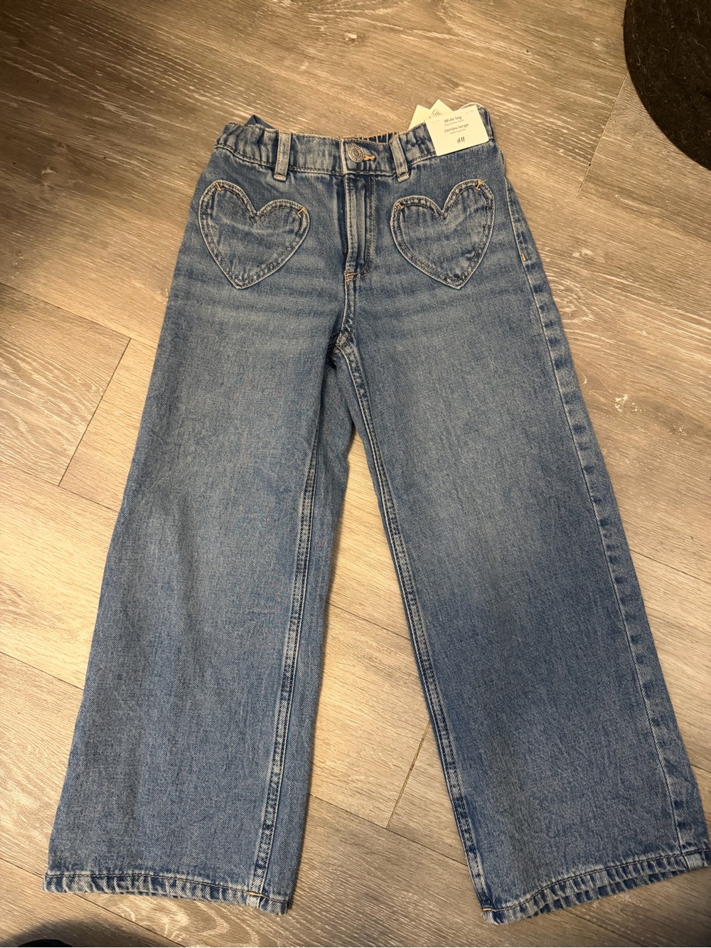 Kids H&M Light Blue Wide Leg Jeans with Heart Detail